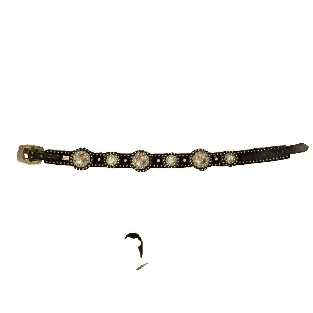 Western Beautiful Black and‎ Silver Leather Concho Belt Cancer Free Ribbon - Picture 7 of 15